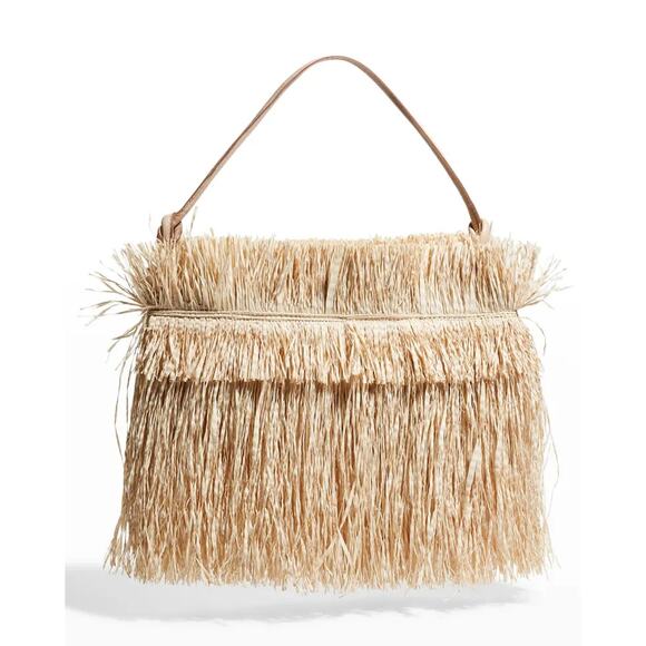 Nannacay Handbags - NWT Nannacay Maia Fringe Straw Shoulder Bag Natural Tan Beige Satchel